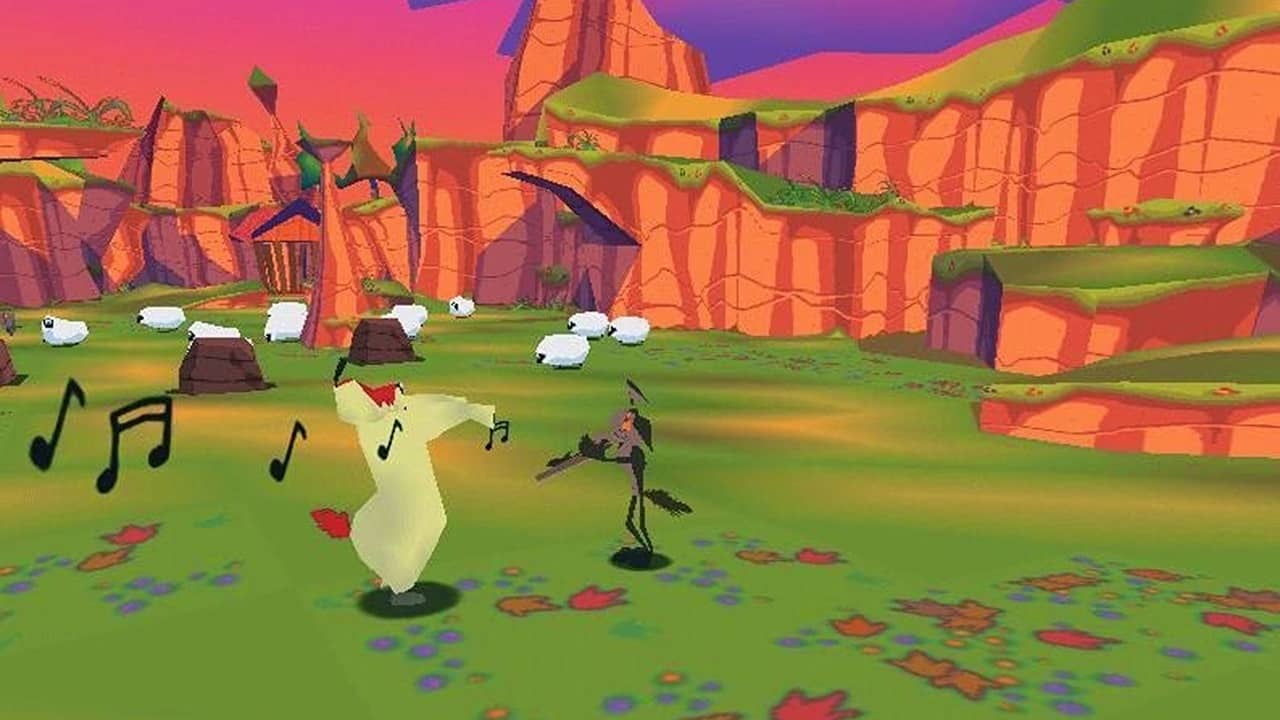 Wile E. Coyote suona un flauto per confondere Sam Canepastore in Ralph il Lupo all’Attacco